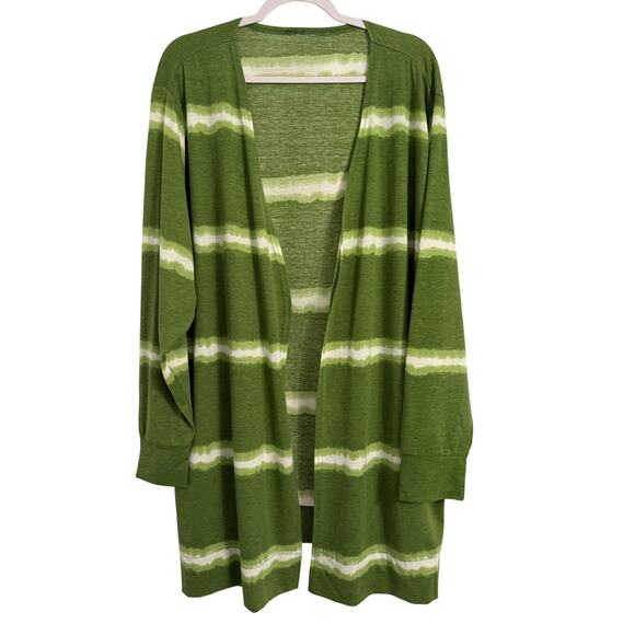 Womens Plus 3X Boho Kelly Green Striped Longline Lng Sleeve Lightweight Cardigan - Picture 1 of 8